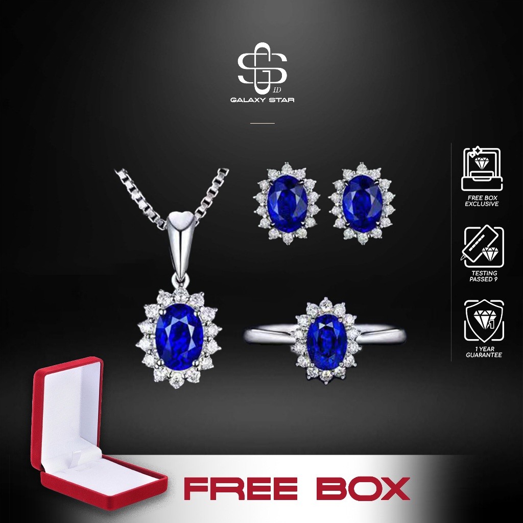 ((Free Box)) OOTD Hijab & Aksesoris Ramadan, Trendi & Kekinian Blue Zircon Jewelry Set – Cincin, Ant
