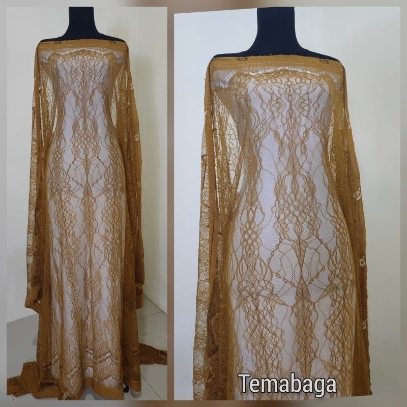 Kain Brokat Panel Chantily Warna Mustard Tembaga