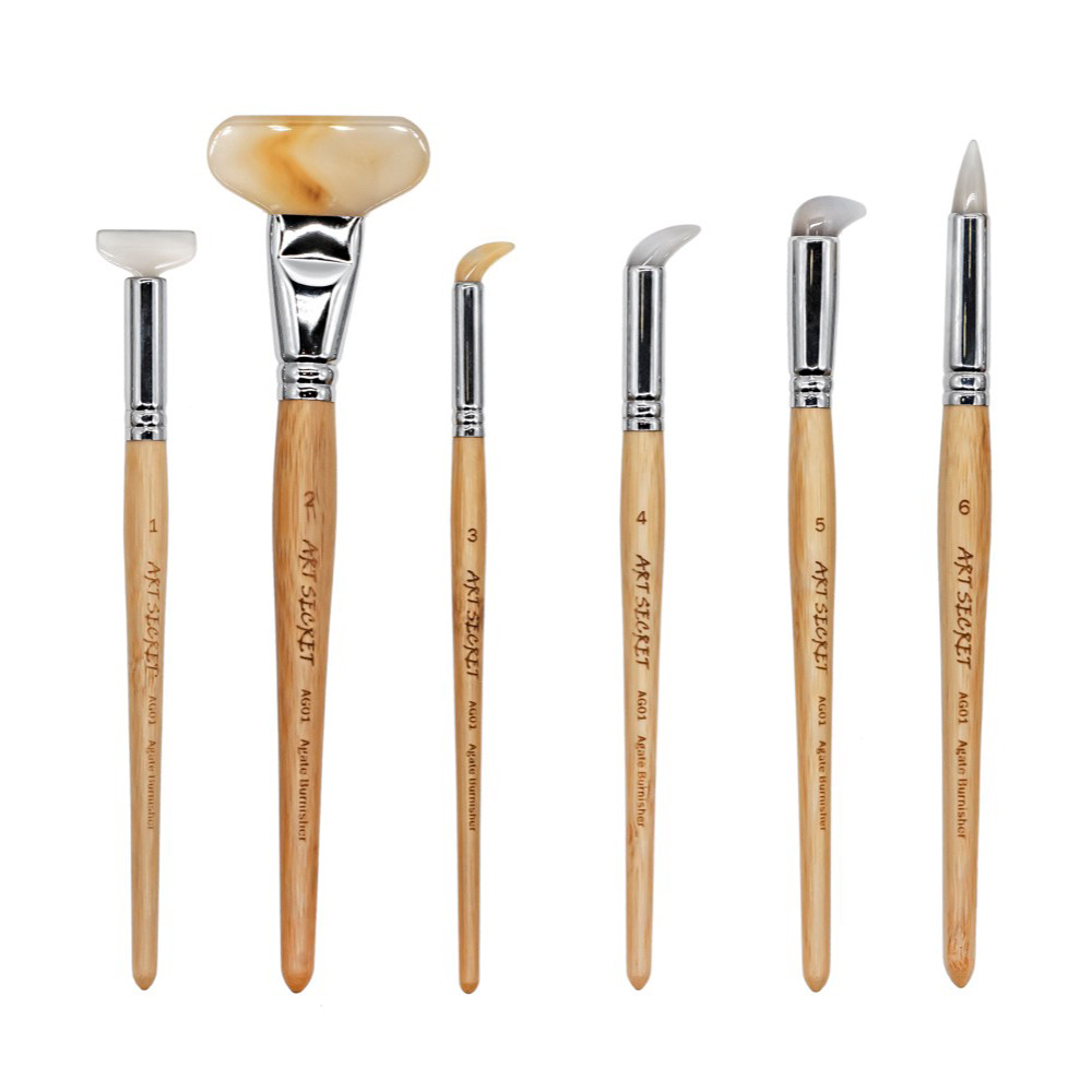 

ArtSecret AG01 Agate Burnishers for Golden Foil, Flat Round Curved Shape Bezel Golden Silver Leaf Bookbinders Craft Tools