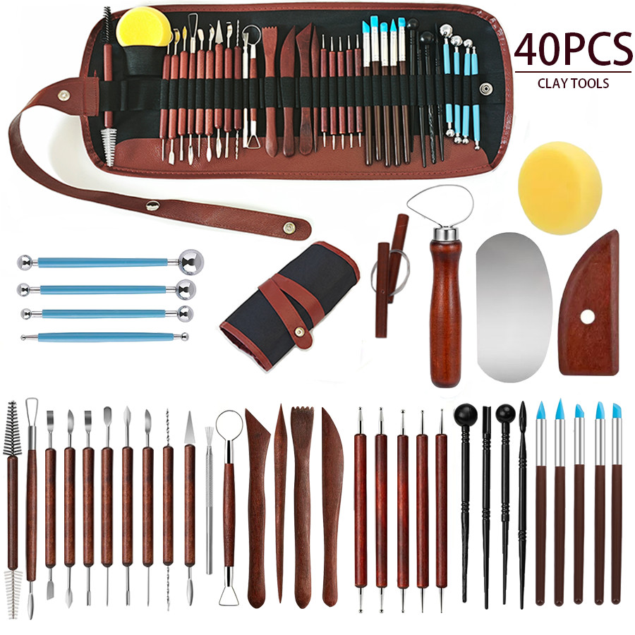 

25/40Pcs Pottery & Clay Sculpting DIY Tools, Double Sided Air Dry Ceramic Clay Carving Tool Set, Pottery Modeling Smoothing