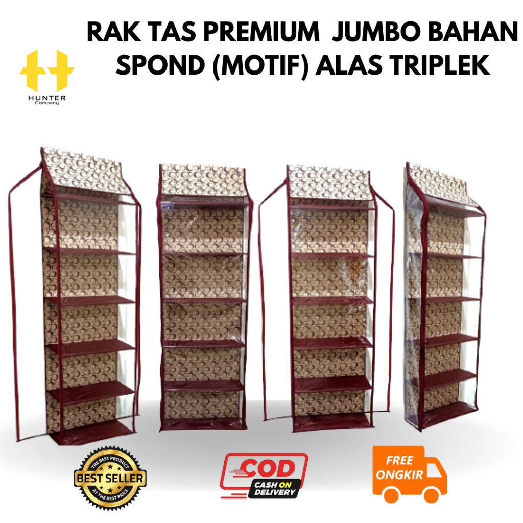 Rak Tas Gantung Premium Jumbo Motif Bahan Spond Micro (MOTIF) Alas Triplek Cover Plastik Mika Keteba