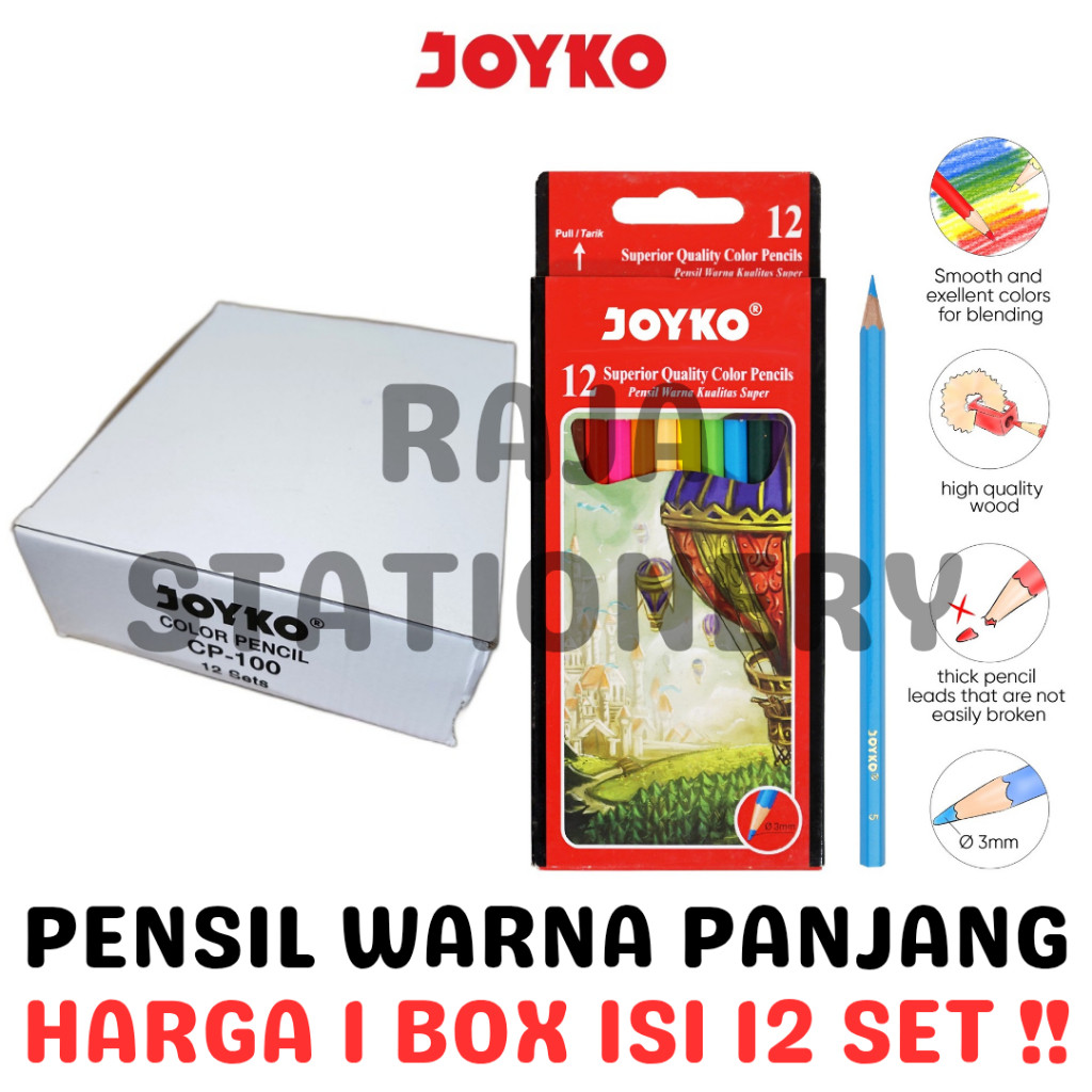 

PENSIL WARNA JOYKO 12 WARNA PANJANG KOTAK MERAH JOYKO COLOUR PENCIL CP-100 12 COLOURS LUSIN BOX [12PCS]