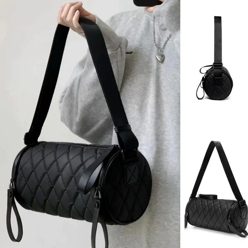 BORKE Tas Selempang Mini Bentuk Silinder Berlian - Tas Bulat Tabung Lucu - Sling Bag Casual, DTKB132