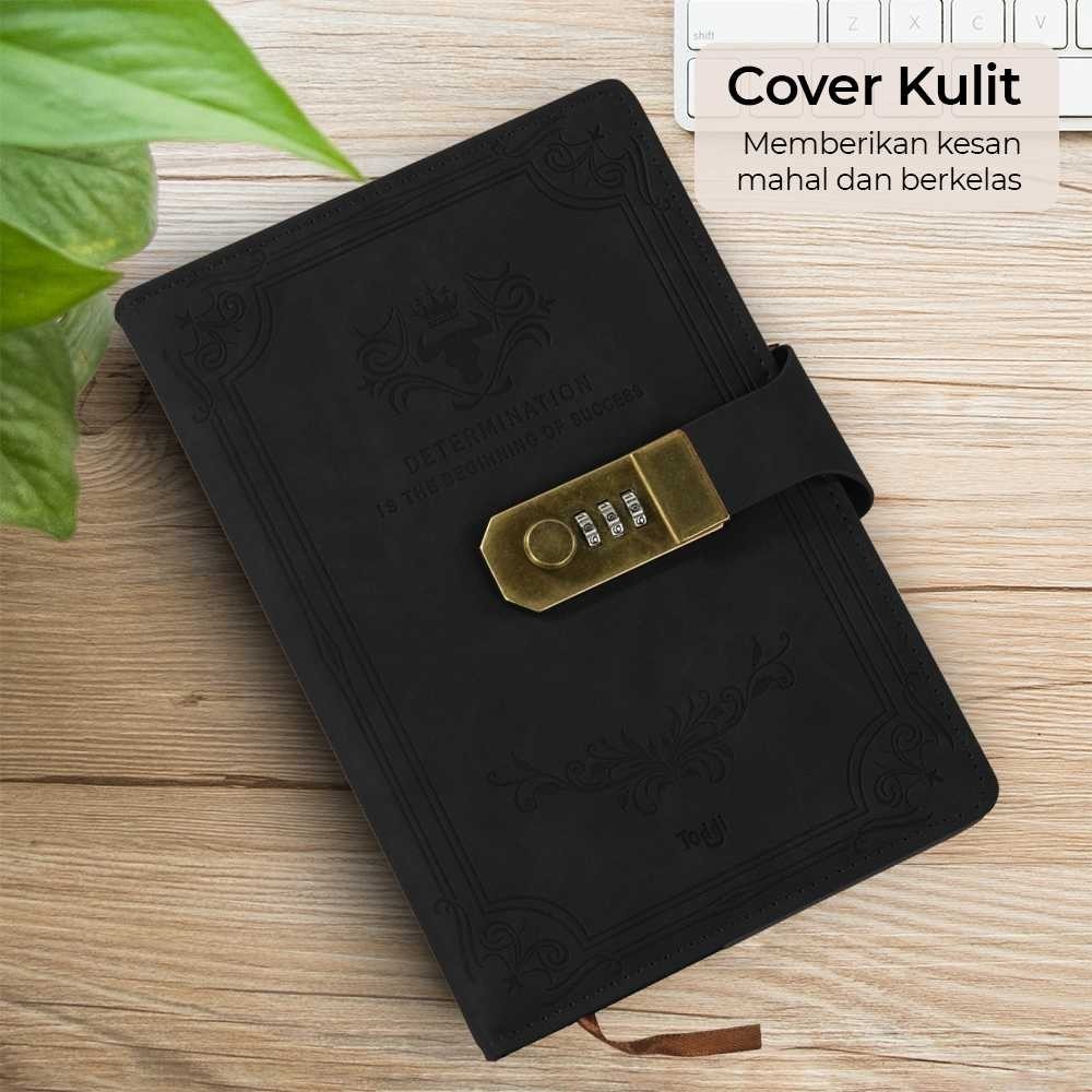 

1CLICK2BUY Toddi Buku Jurnal Leather Diary A5 68GSM 200 Halaman Grid with Lock - TD100