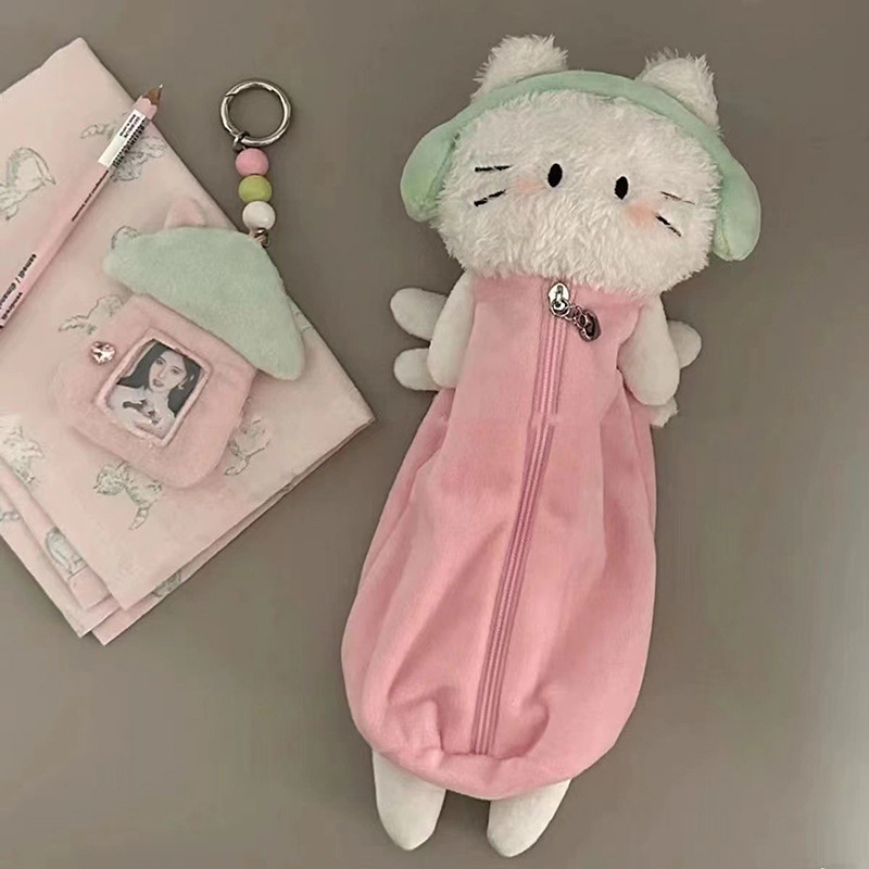 

Ins Style Cartoon Cute Headphone Cat Plush Pencil Case Portable Large Capacity Pen Bag For Students Stationery Storage Bag