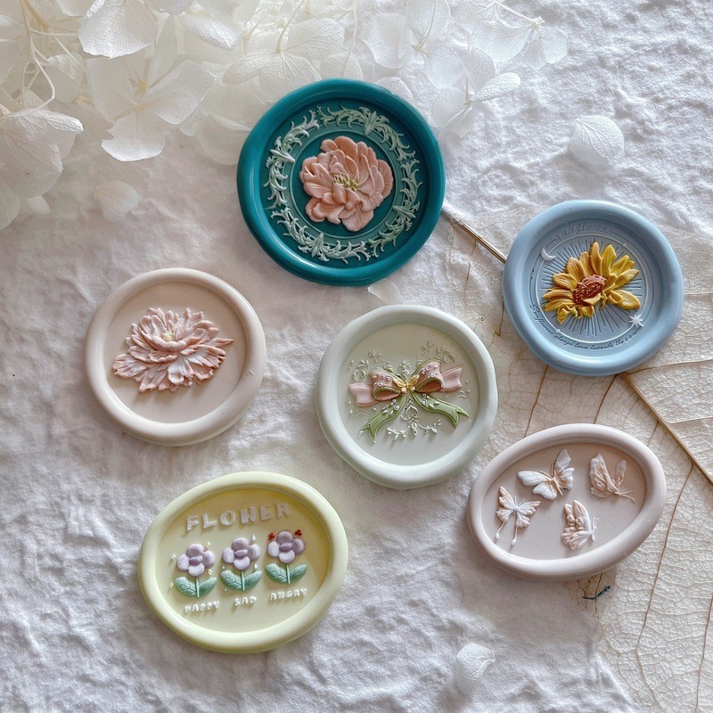 

New Wax Seal Stamp Flower Bow Laser Embossed Seal Copper Head 3D Relief Brass Head Fire Paint Seal Craft Gift Envelope Sealing