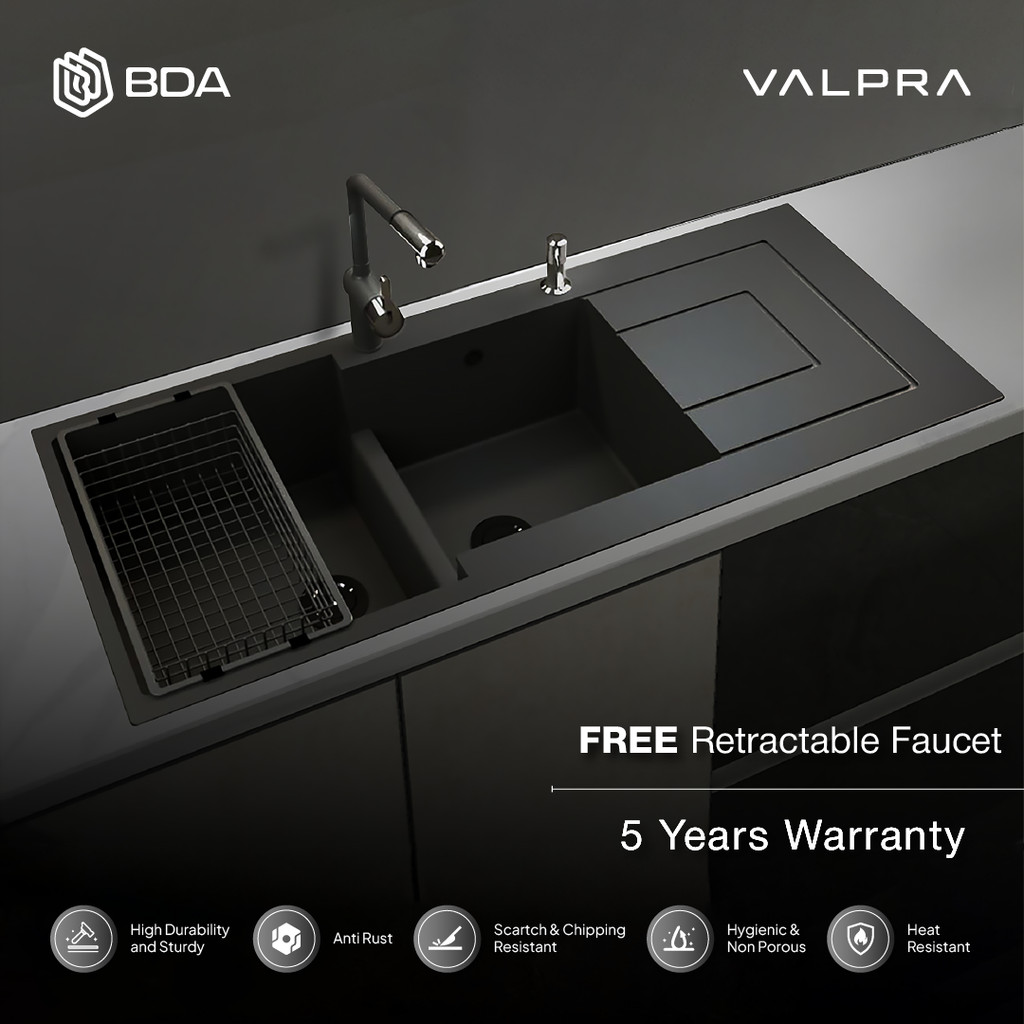 Valpra Kitchen Sink 2 Lubang Wastafel Cuci Piring Bak Cuci Piring Granit V GE 11650