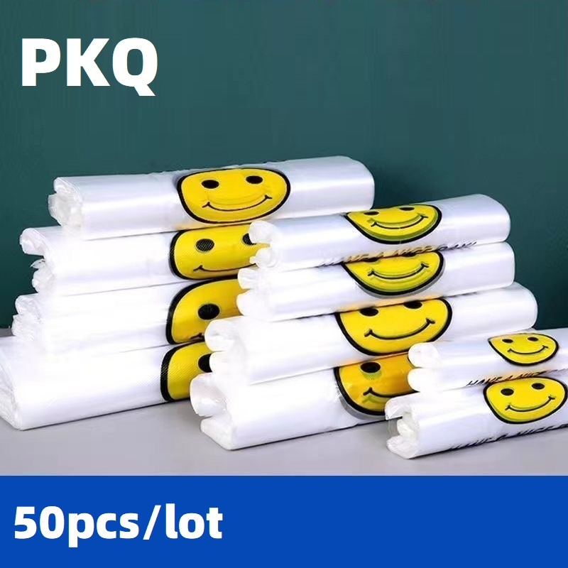 

50pcs Plastic Tote Bag with Handles Convenience Store Retail Shopping Bags