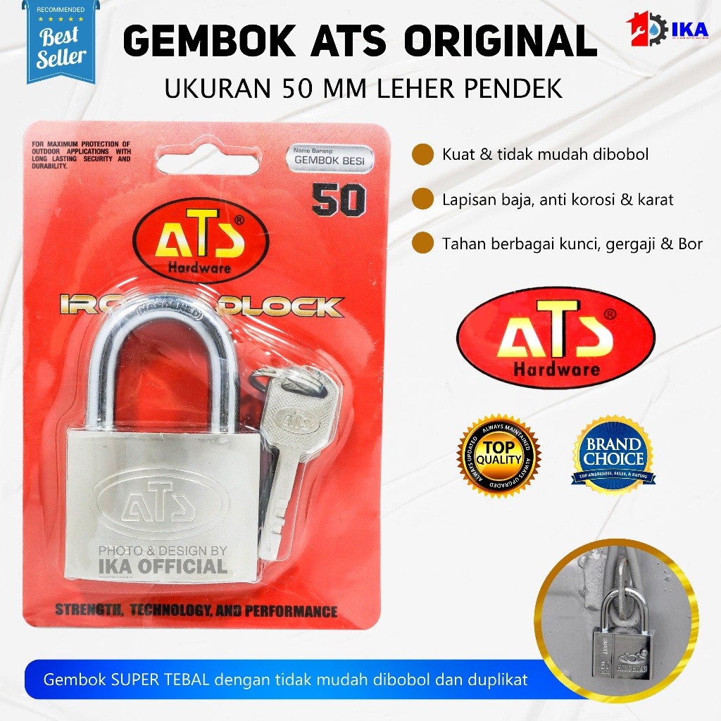 SAB Gembok ATS Nekel 50 Pendek Pdk / Gembok Pintu Gudang Rumah Pagar Oval Bulat Chrome ATS Leher Pan