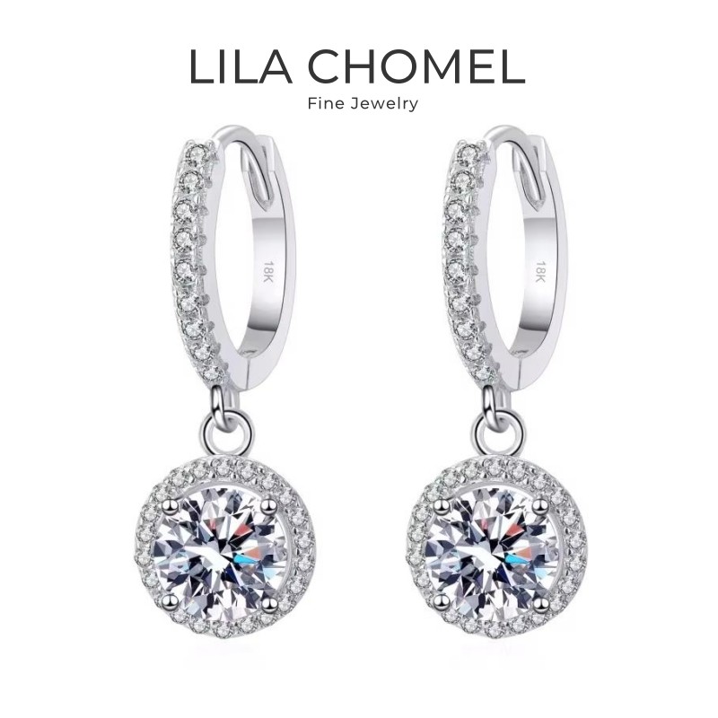 Girlfriend  18K White Gold Women Wedding Drop Earrings 1CT Round Moissanite Diamond PT950 Platinum B