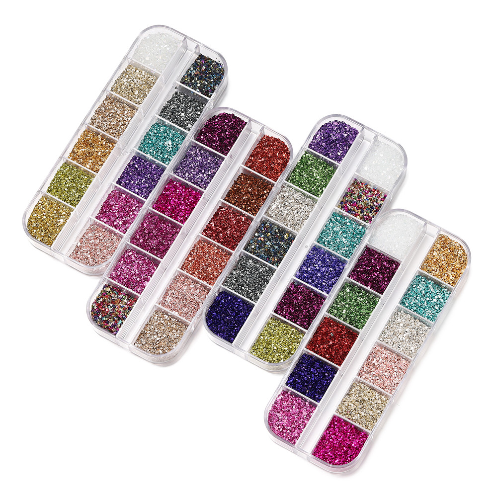 

48g/Box 12 Grids Irregular Glass Crushed Stones Crystal Resin Fillings for DIY Epoxy Resin Mold Nail Decoration Jewelry Making