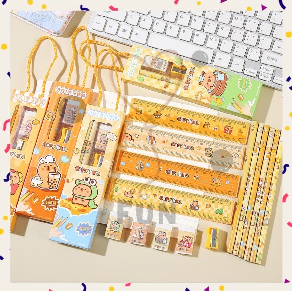 

Funfind Stationery Set 5 in 1 Alat Tulis Anak Sekolah Penghapus Pensil Serutan Kapibara Capy S-AT036