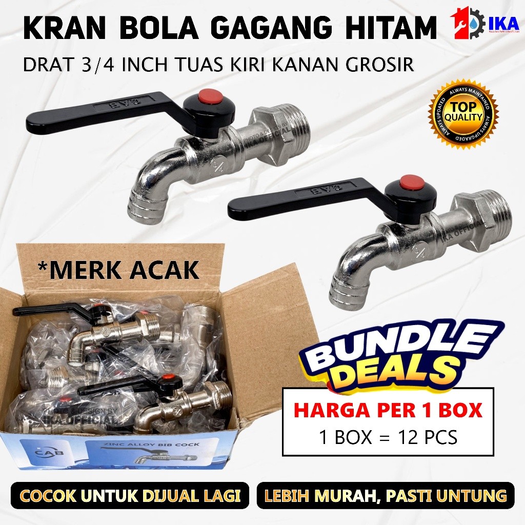 1 lusin kran besi engkol gagang hitam 1box isi 12pcs keran air 3/4 inchi grosir / Kran bola gagang h