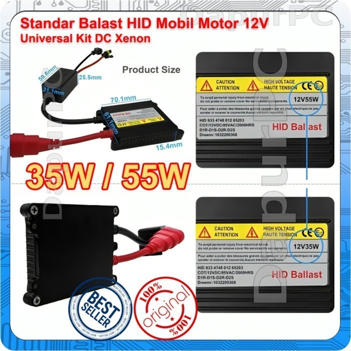 Ballast HID 35 Watt - 55 Watt Standar Balast HID Mobil Motor 12V Projector Lampu Universal Kit DC Xe