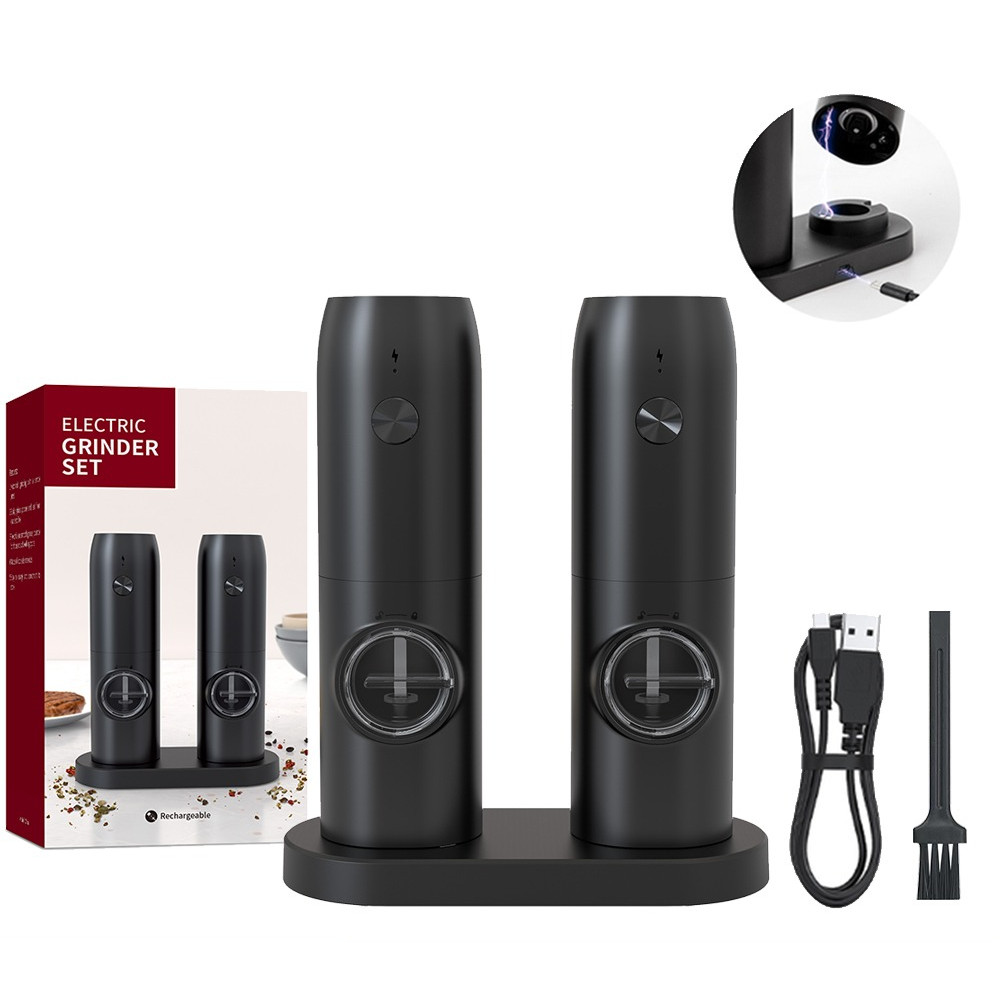 

Rechargeable Electric Salt And Pepper Grinder Set With LED USB Charging Base Stainless Steel Automatic Spice Grinder Pepper Mill