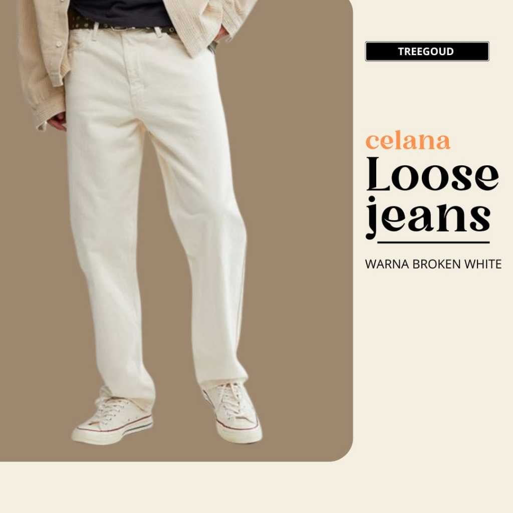 XOPIURTZY Treegoud~Celana Baggy Jeans Hitam Pria Loose Jeans Broken White Celana Jeans Panjang Celan