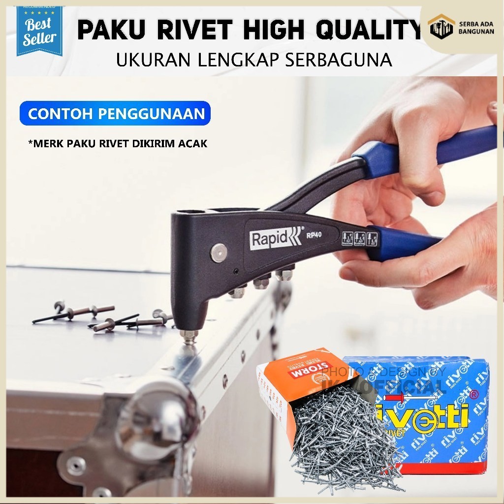 SAB Paku Blind Rivet SIP Brand/ AP / Nichie Paku rivet ripet  1 kotak Isi 400pcs / Paku Rivet Ripet 