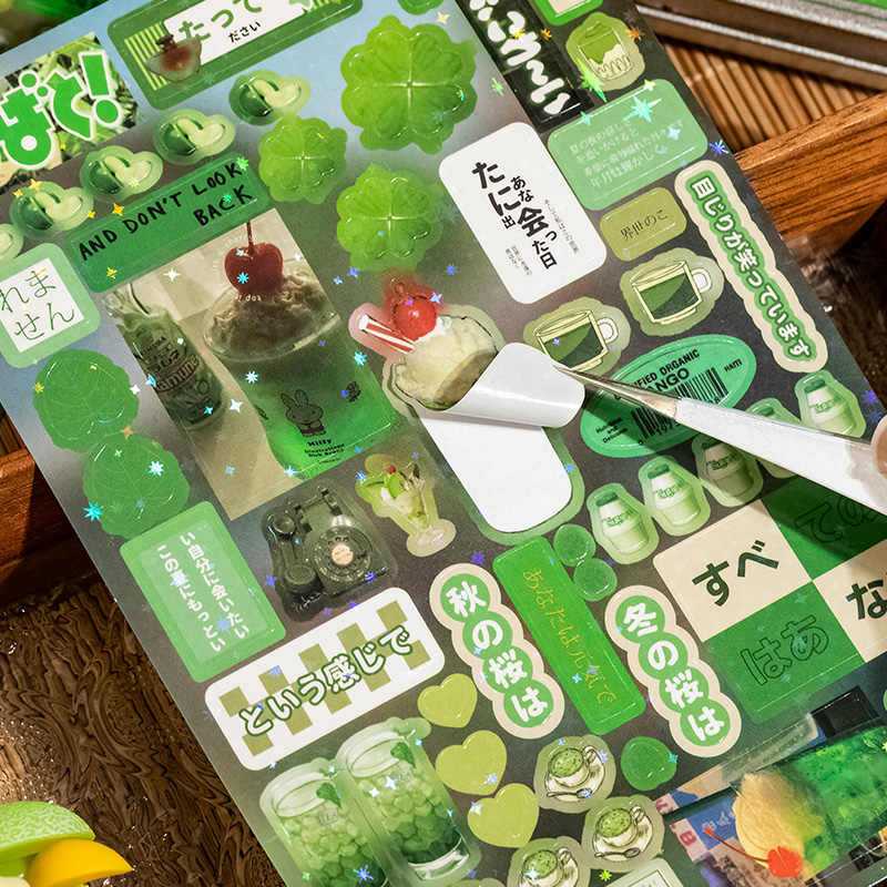 

6Pcs/pack Cute Die-cut Flash Stickers Retro Y2K Decorative Stickers for Scrapbooking DIY Phone Case Decoration Collage Material