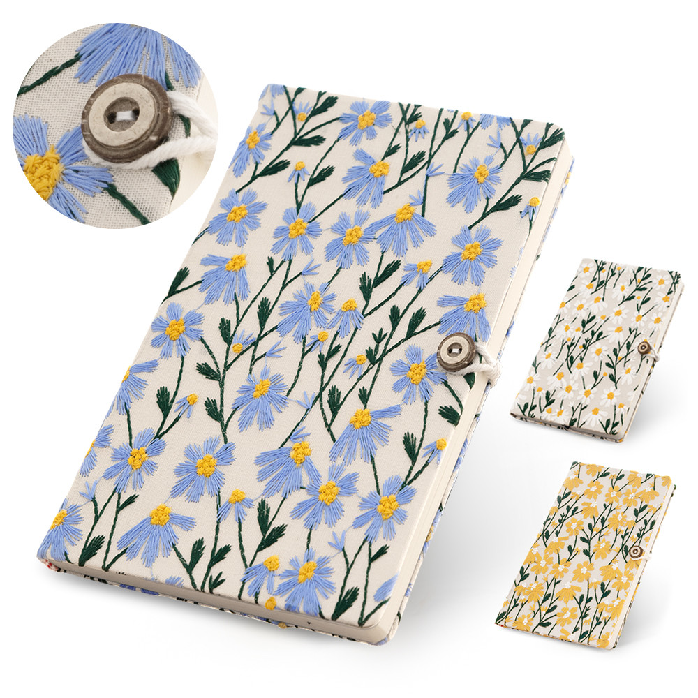 

A5 A6 Fabric Embroidery Notebook Cloth Notepad Line 100 Sheets/200 Pages with Bookmark and Botton 90GSM Paper