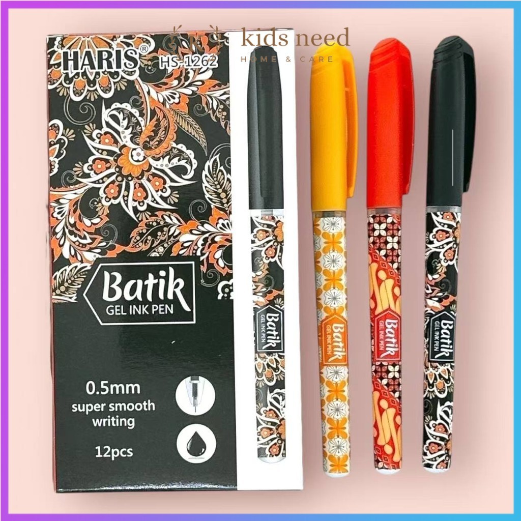 

(12pcs) Pen Gel Batik Pulpen Batik Pena Tinta Hitam Kantor Sekolah