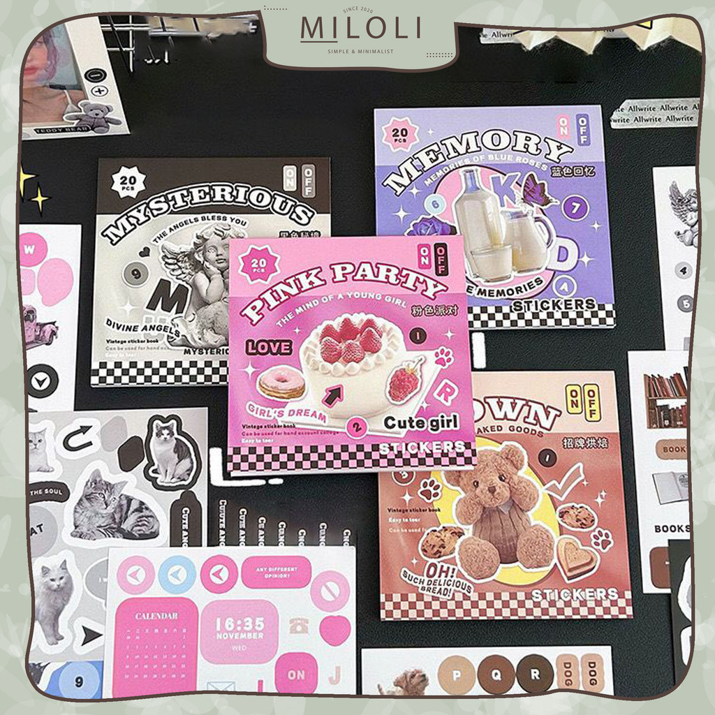 

[MILOLI] 20Sheets VINTAGE STIKER BOOK Sticker Book Decor DIY Scrapbook Stiker Hias Diary Planner - B0468
