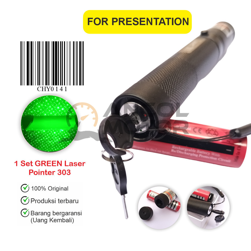 Green Laser Pointer 303 Senter Set Lazer Lampu Hijau