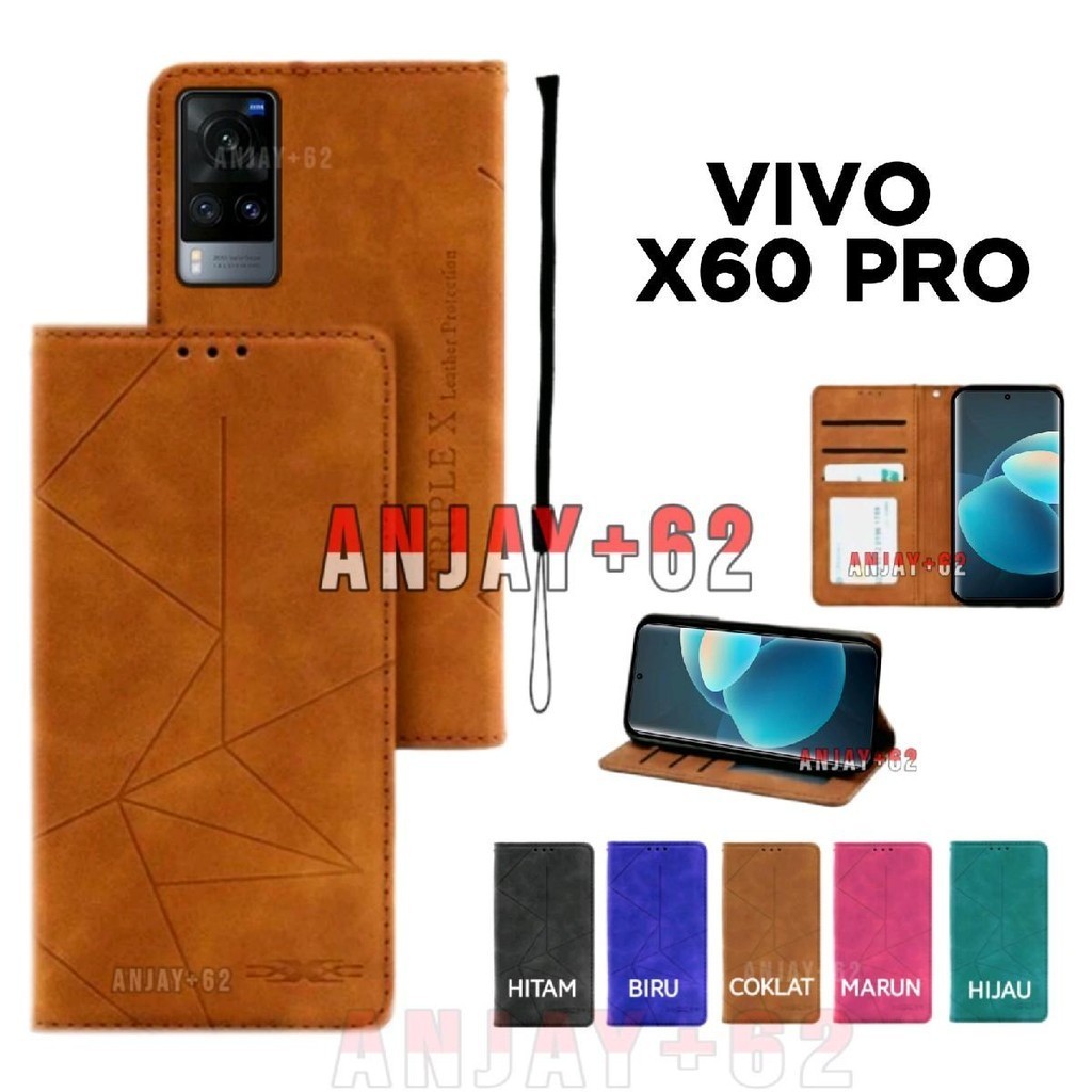 Flip Case Magnet untuk Vivo X60 Pro Dompet Kulit Tanpa Kancing Smartphone MG1