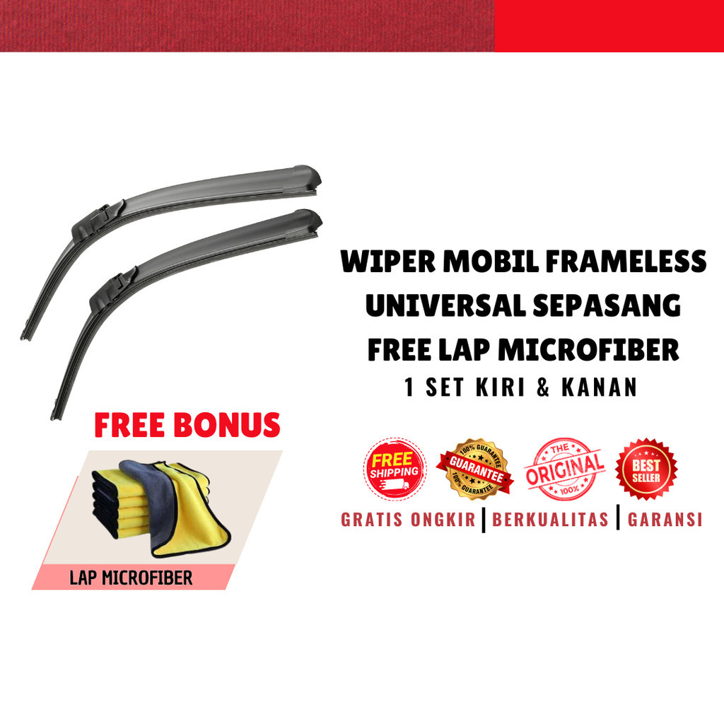 [PAKET] Wiper Soft Model Frameless 1 Set  2 Pcs Kaca Depan Mobil Universal Bonus Lap Microfiber
