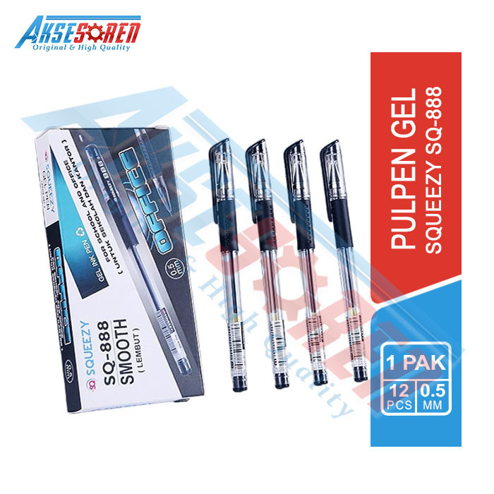 

Aksesoren Gel Ink Pen Squeezy Smooth Office SQ-888 [1 Pack/12 Pcs] / Ballpoint Hitam / Balpen / Pena 1 Lusin