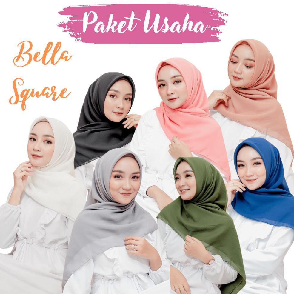 PAKET HEMAT 4 PCS HIJAB BELLA SQUARE PREMIUM//HIJAB SEGIEMPAT POLYCATTON//HIJAB HARIAN//GROSIR HIJAB