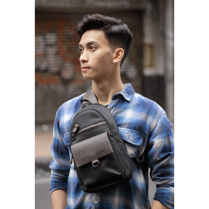 Sling Bag Pusiill / Tas Selempang Kulit Sapi Asli+Cordura / Waistbag Kulit Asli / Tas Punggung
