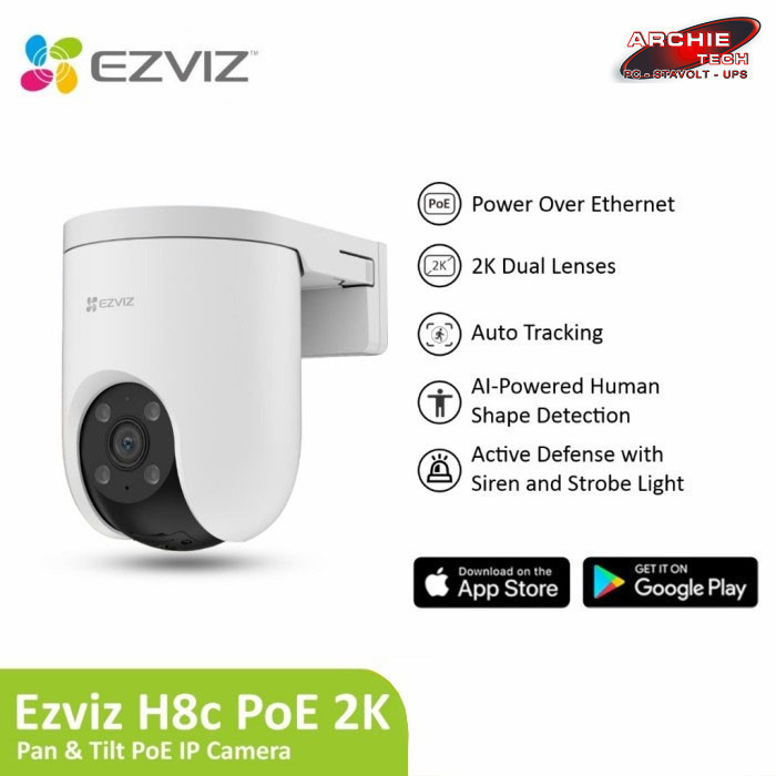 EZVIZ CS-H8c PoE 2K 3MP H.265 Pan & Tilt PoE IP Camera