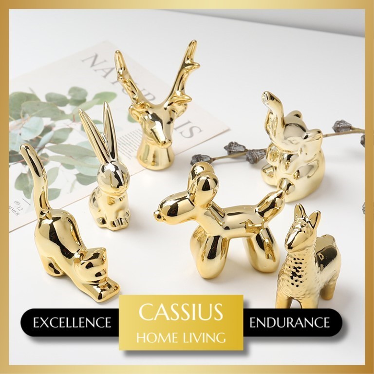 Hiasan Rumah Nordic Style Figur Luxury Emas Keramik Kecil Hewan Ornamen Kreatif Elektroplating Fotog