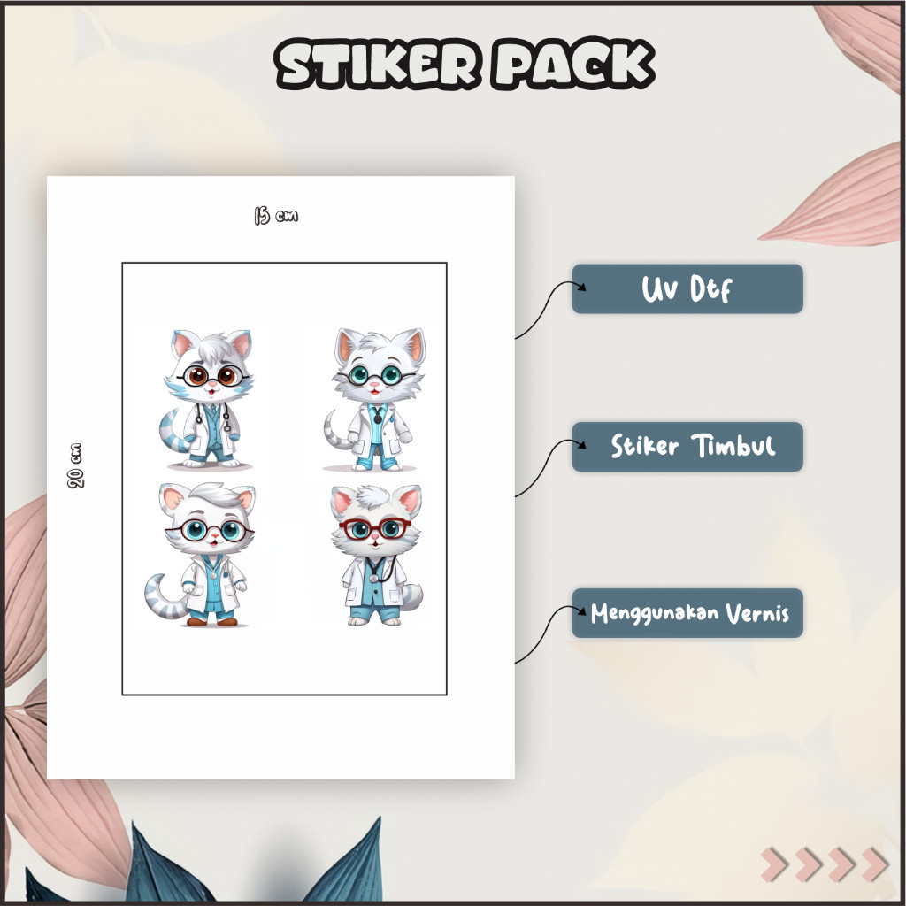 

Sticker Timbul UV DTF Tempel Hape Laptop Helm Kulkas Koper Cermin Motif Kucing/Cat Merah Pink P11