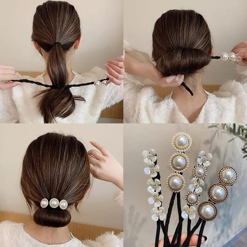 Sanggul Rambut iKat Jepit Modern Simple Wanita Korea Motif Mutiara Diamond Elegant