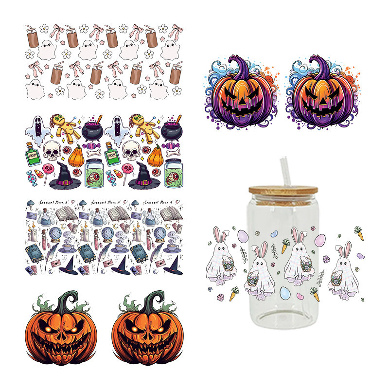 

UV DTF Transfer Sticker Halloween For The 16oz Libbey Glasses Wraps Bottles Cup Can DIY Waterproof Custom Decals D18584