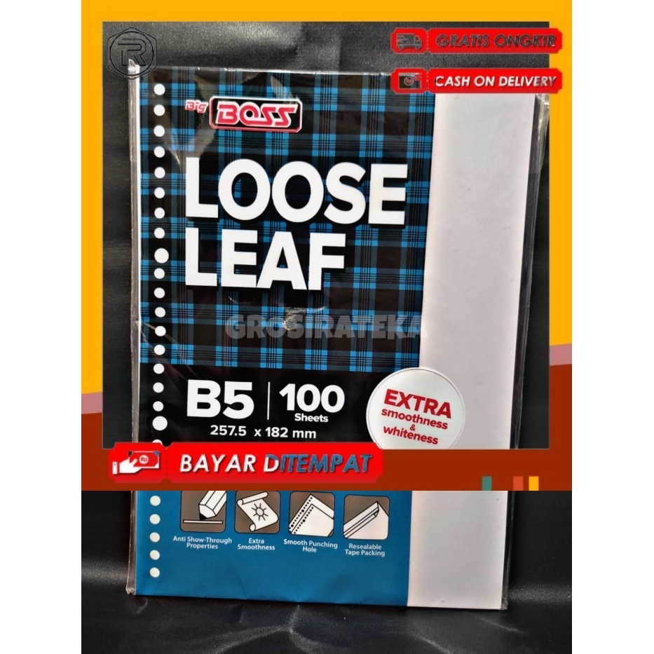 

KERTAS REFILL, ISI BINDER, LOOSE LEAF BBO LL 100 B5 POLOS BIG BOSS