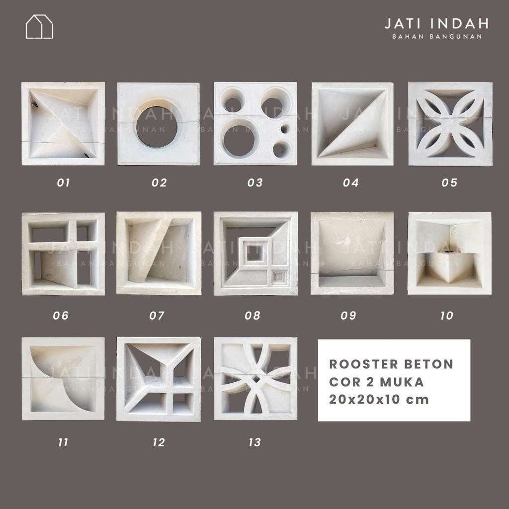 Roster 20x20 cm Beton Halus 2 Muka Berbagai Motif | Lubang Angin Estetik | Loster Rooster Cor