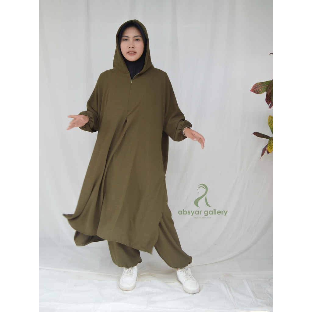 RB ALEYYAH ABAYA TUNIK ONE SET HOODIE SPORTY HIJAB SETELAN ABAYA WANITA MUSLIMAH DEWASA TERBARU