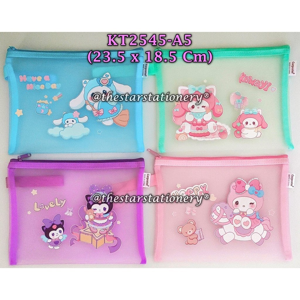 

(1 Biji) Document Bag + Handle Sanrio KT2545-A5 / Pouch Multifungsi Sanrio KT2545-A5 / School Zip Bag A5 / Map File Jaring