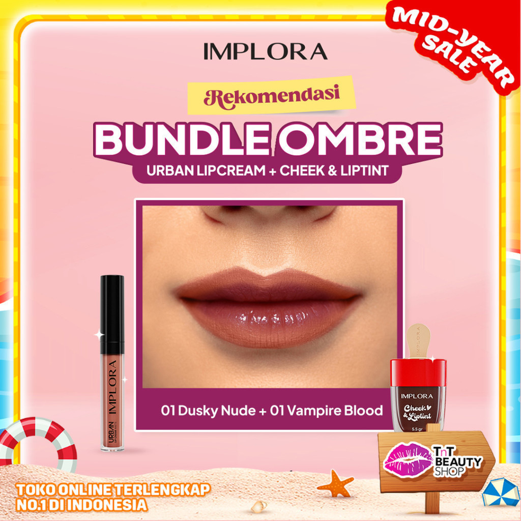 [BUNDLING] Implora Korean Matte Ombre Lips (Hazelnude Lip Cream + LipTint) - Urban Matte Lipcream - 