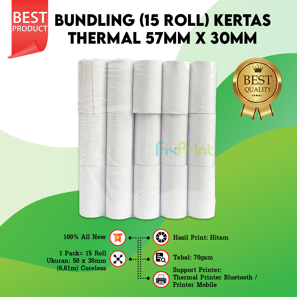 

Kertas Kasir 15 Roll 57x30 57x30 58x30 58x30 EDC Thermall Core Tanpa Core New