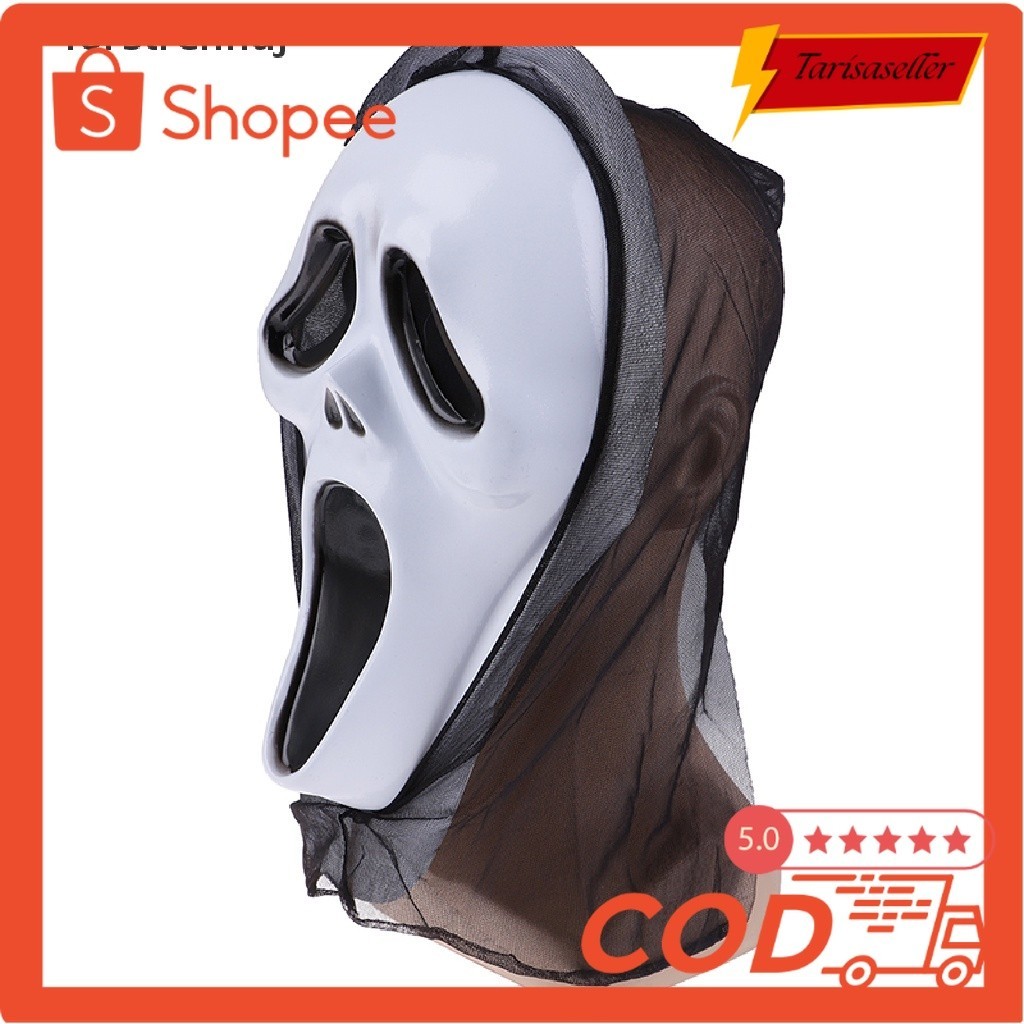 Topeng Scream Ghost Topeng Wajah Gaun Berdarah Mewah Mengerikan Kostum Pesta Halloween huj TSS