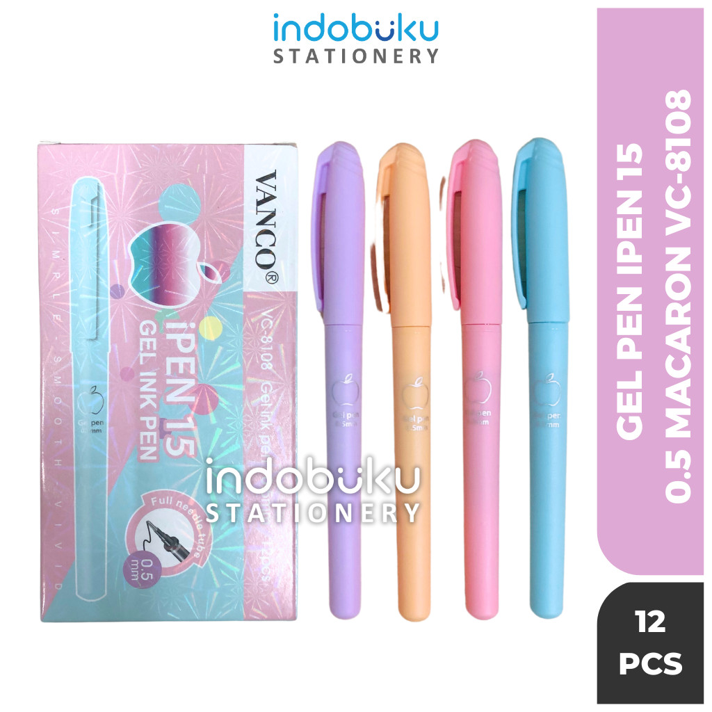 ( 1 Pack 12Pcs ) Pulpen Gel Ipen Warna Pastel Macaron 0.5 mm / Pena Gel Pen Ipen 15 VANCO VC-8108