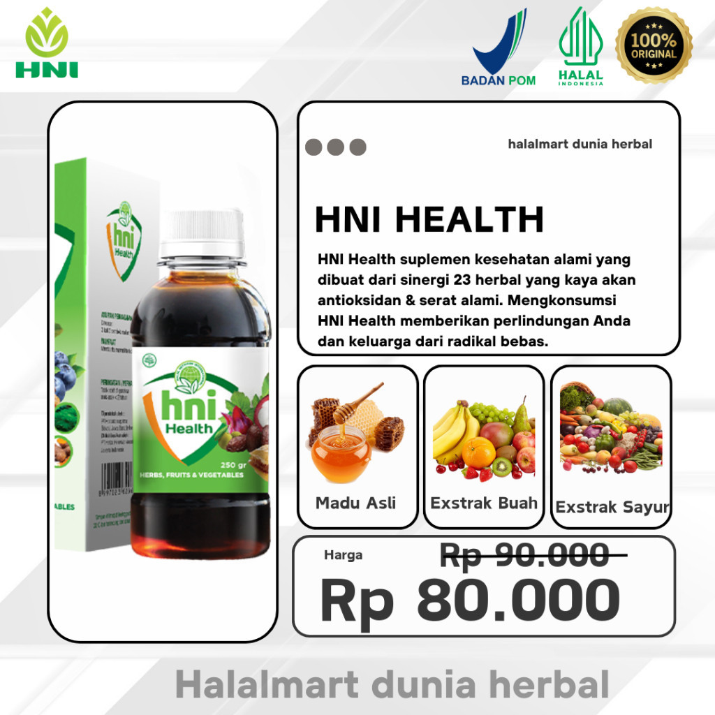 

HNI HEALTH Madu Extrafood Mengandung 23 Extrak Buah Dan Sayur Menambah Nafsu Makan Suplemen Kesehatan Menjaga Daya Tahan Tubuh. Terlaris