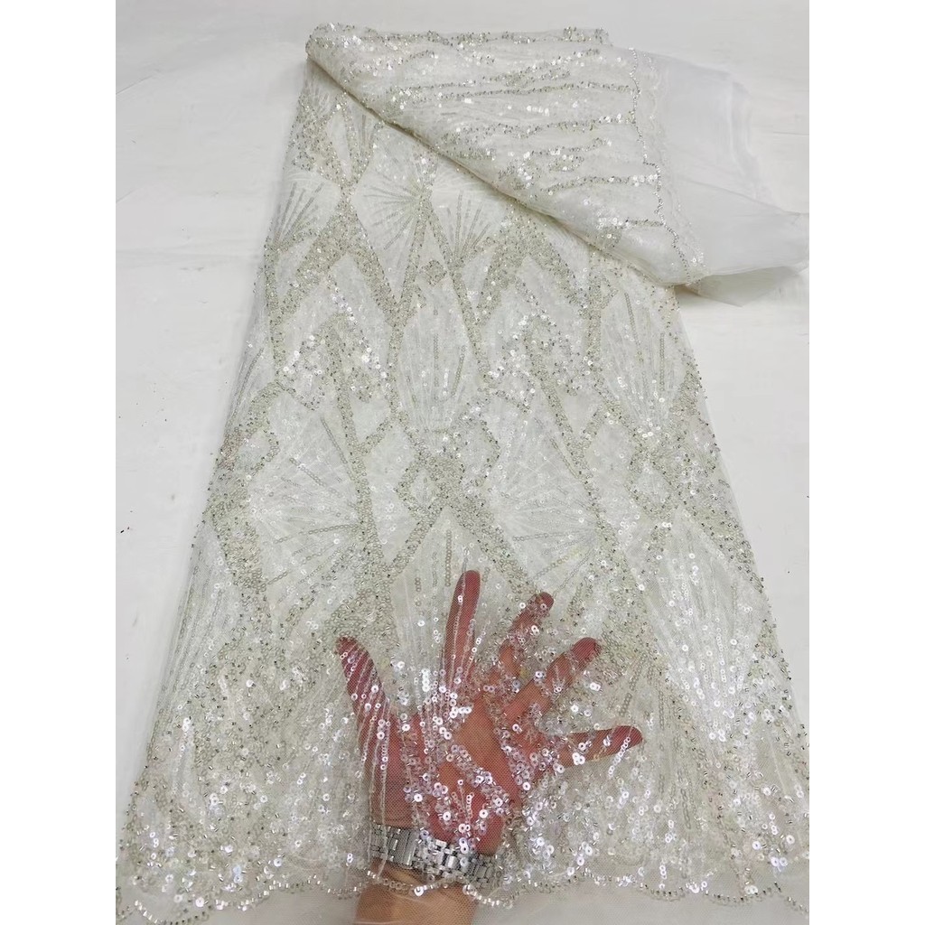 

Nigerian African High Quality Lace Fabric,Fabrics For Sewing By Meter,Sequin,2024,Tulle,Wedding Dresses,Embroidery,Mesh,5 Yards