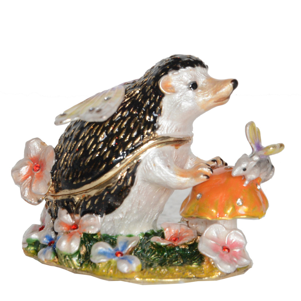 Hedgehog Trinket Box, Metal Ornament, Collectible Gift, Figurines, Crystal Jewelry, Enameled Ring, E