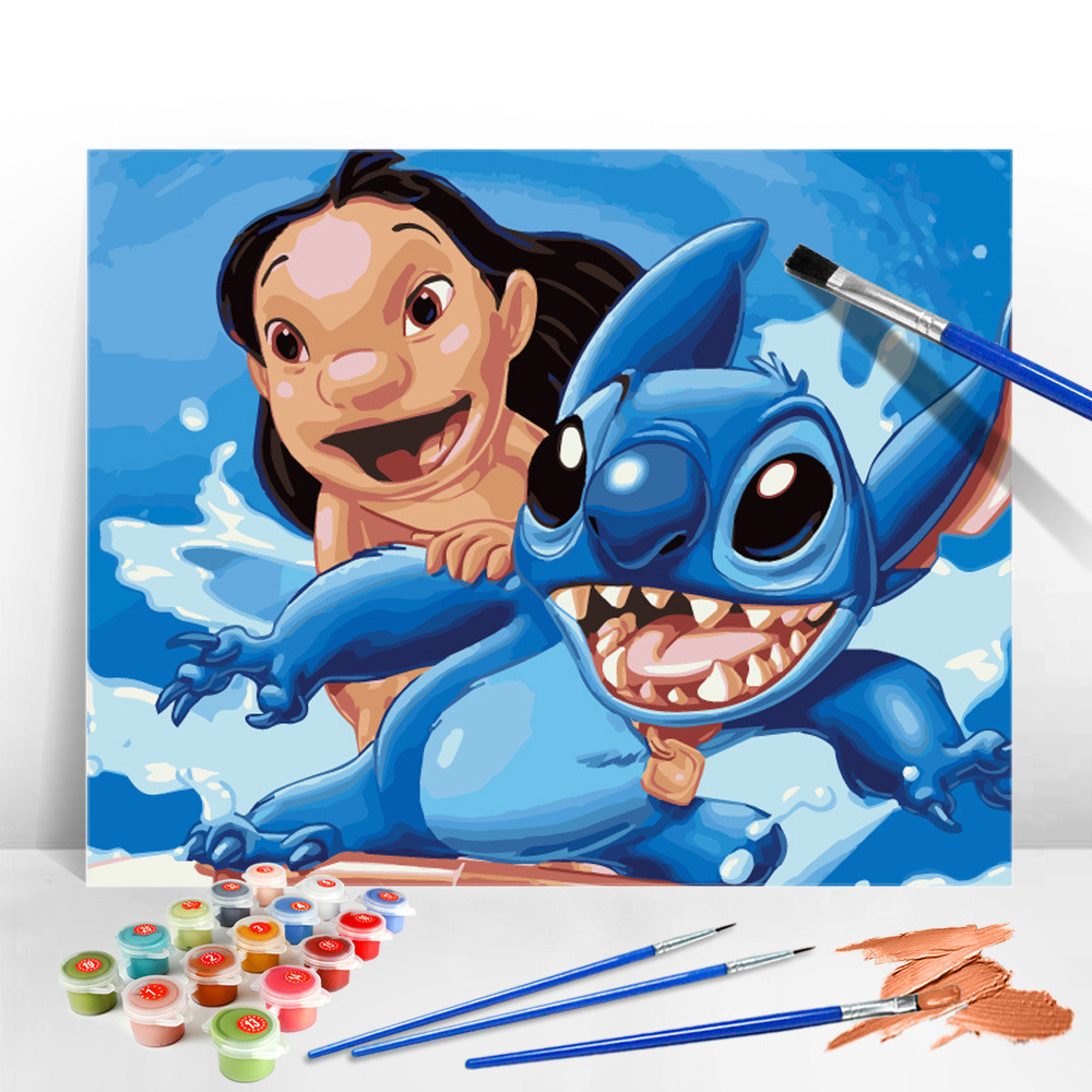 

Disney Oil Painting By Numbers Cartoon Acrylic Paint Lilo And Stitch Drawing By Numbers Surfing Summer Canvas Kits Wall Decor