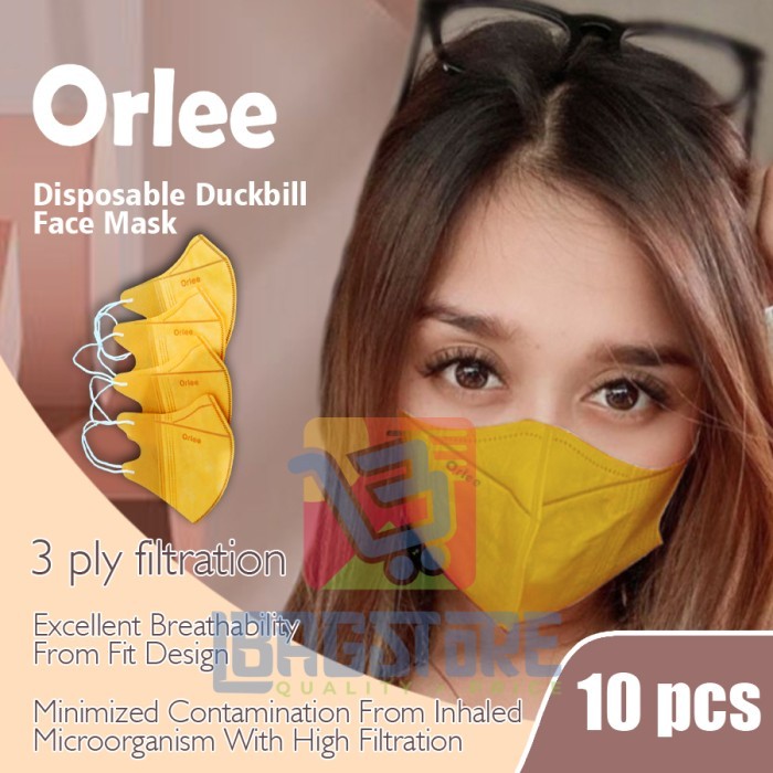 

Masker Duckbill 3D Orlee 3 Ply 3Ply Earloop Medis Kemenkes isi 10 pcs - Orange
