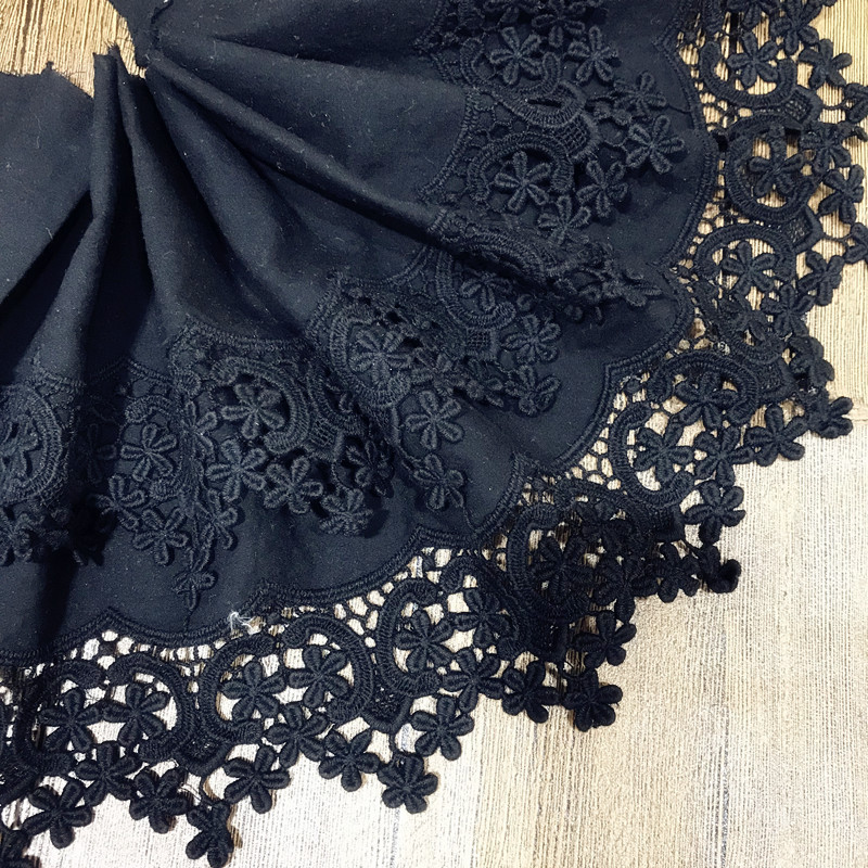 

1Yd/lot 22cm wide white black embroidery cotton lace handmade clothing skirt sofa DIY decorative fabric